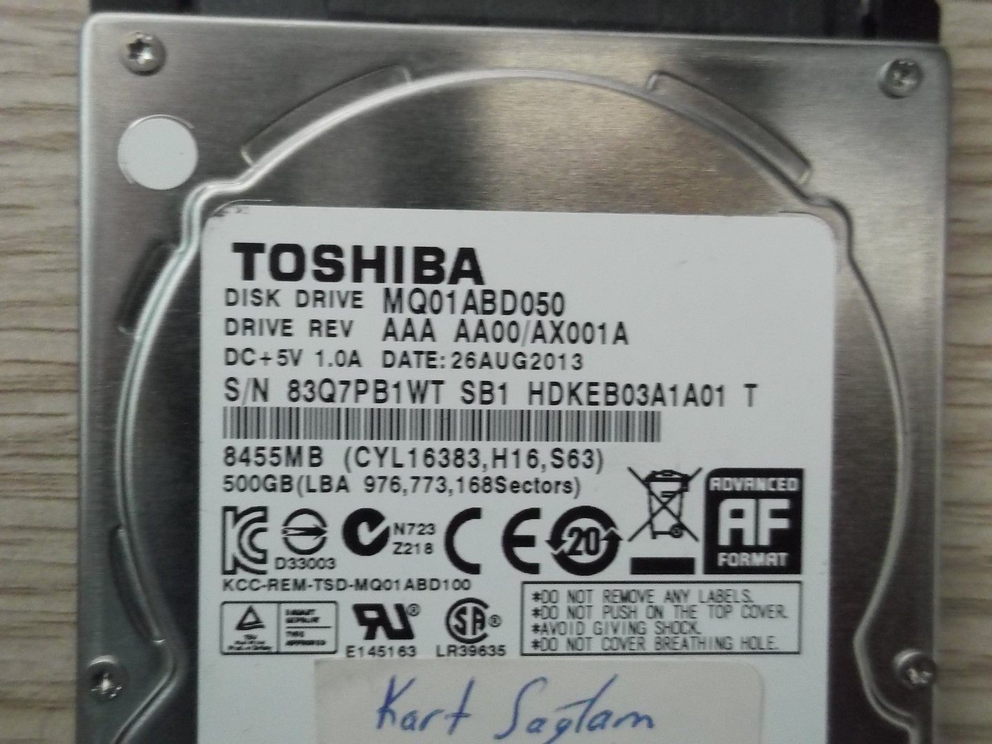 Arızalı HDD 500GB Toshiba MQ01ABD050 AAA AA00 AX001A G003138A