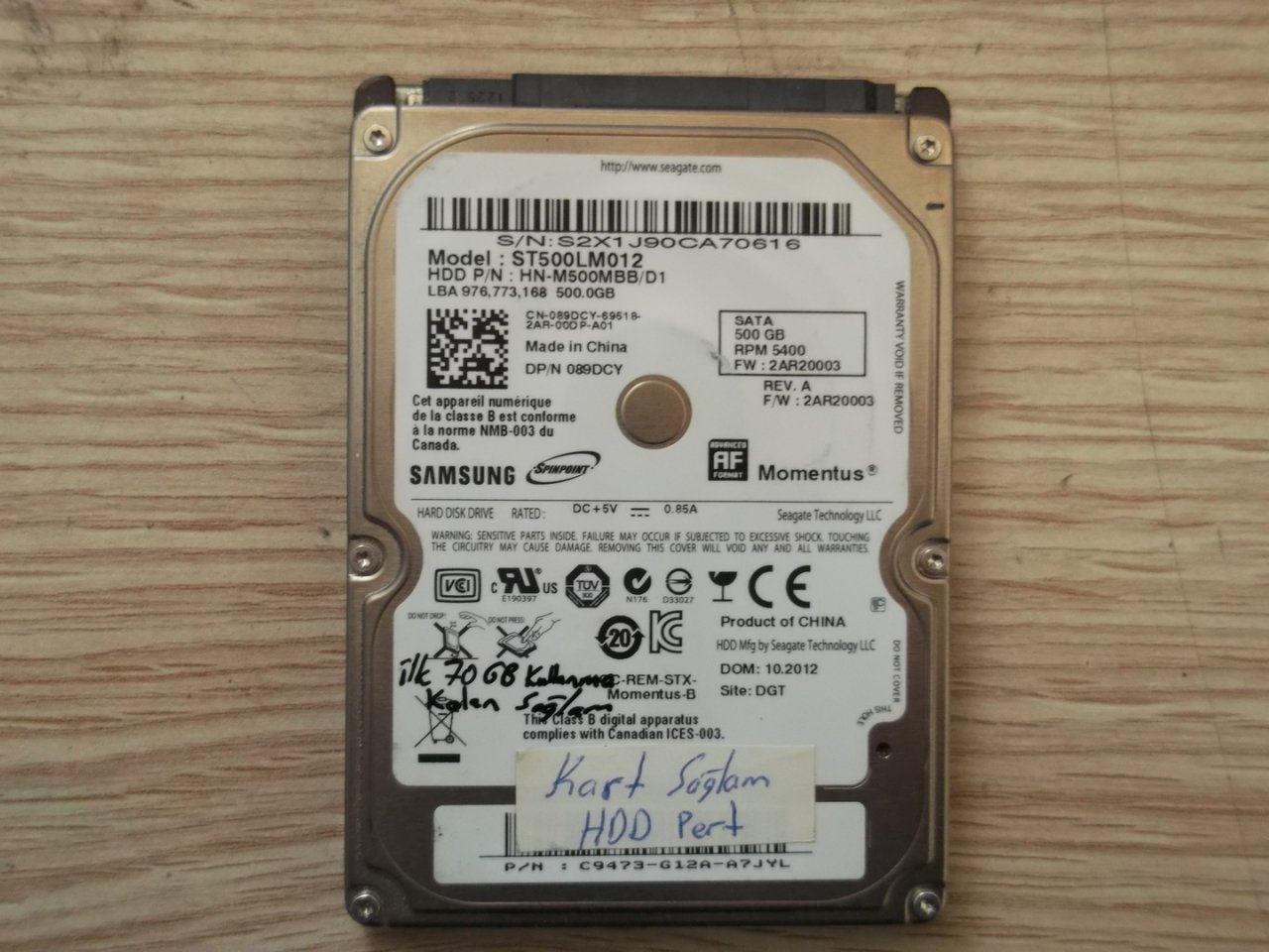 Arızalı Harddisk Samsung ST500LM012 HN-M500MBBD1 M8 REV.06 R00