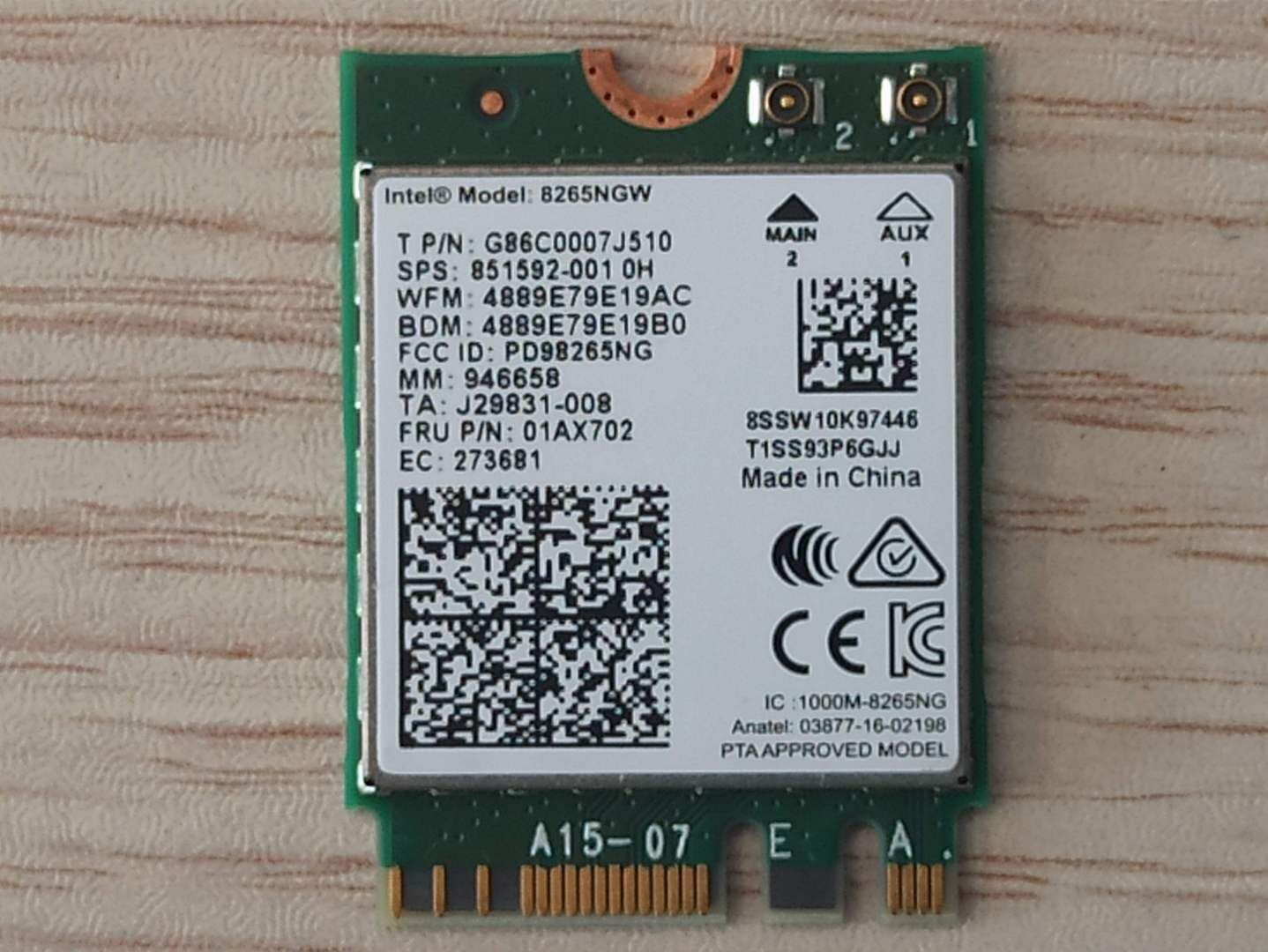 Lenovo X280 Ağ Kartı 8265NGW 851592-001