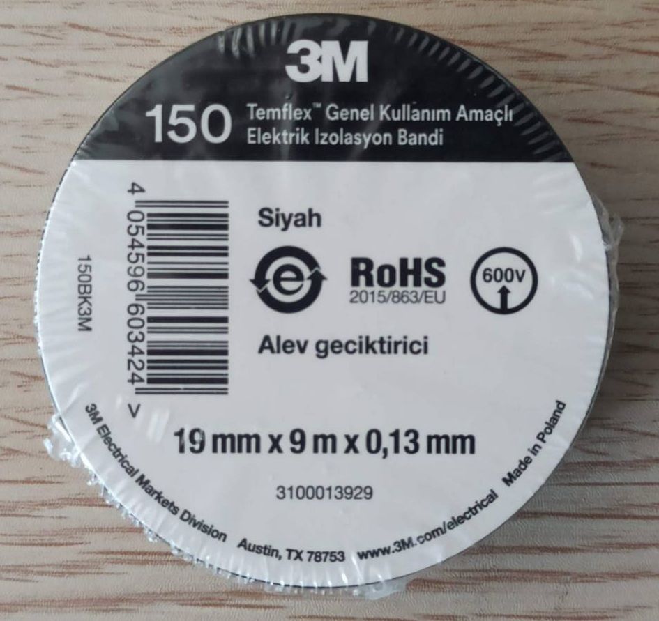 3M Temflex 150 Yanmaz, PVC Elektrik İzolasyon Bandı