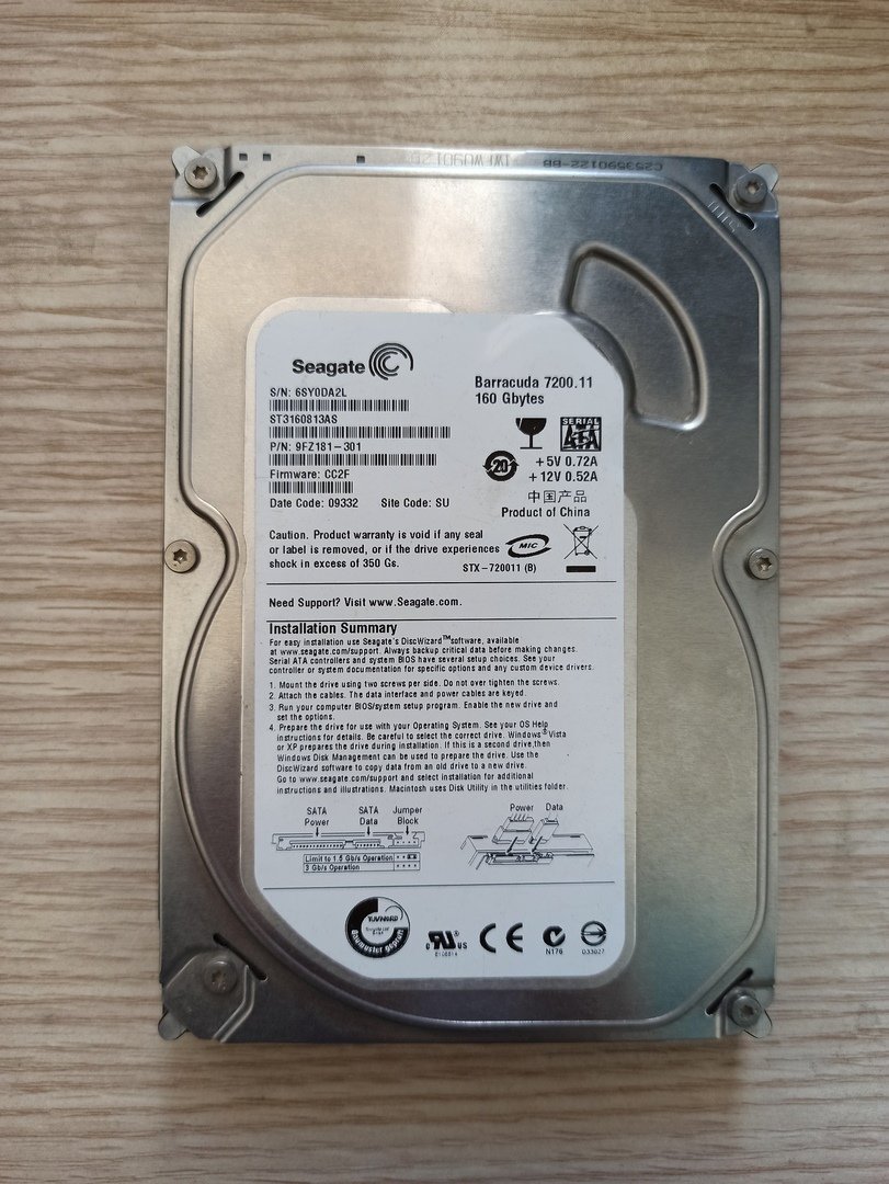 Arızalı Harddisk Seagate ST3160813AS 9FZ181-301 100504364 REV B