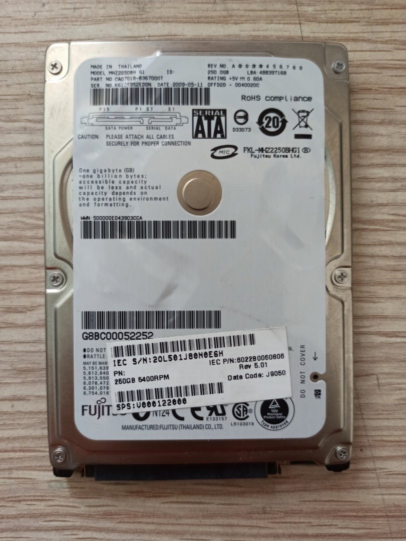 Arızalı HDD 250GB Fujitsu MHZ2250BH G1  113KA  CA21344-B81X